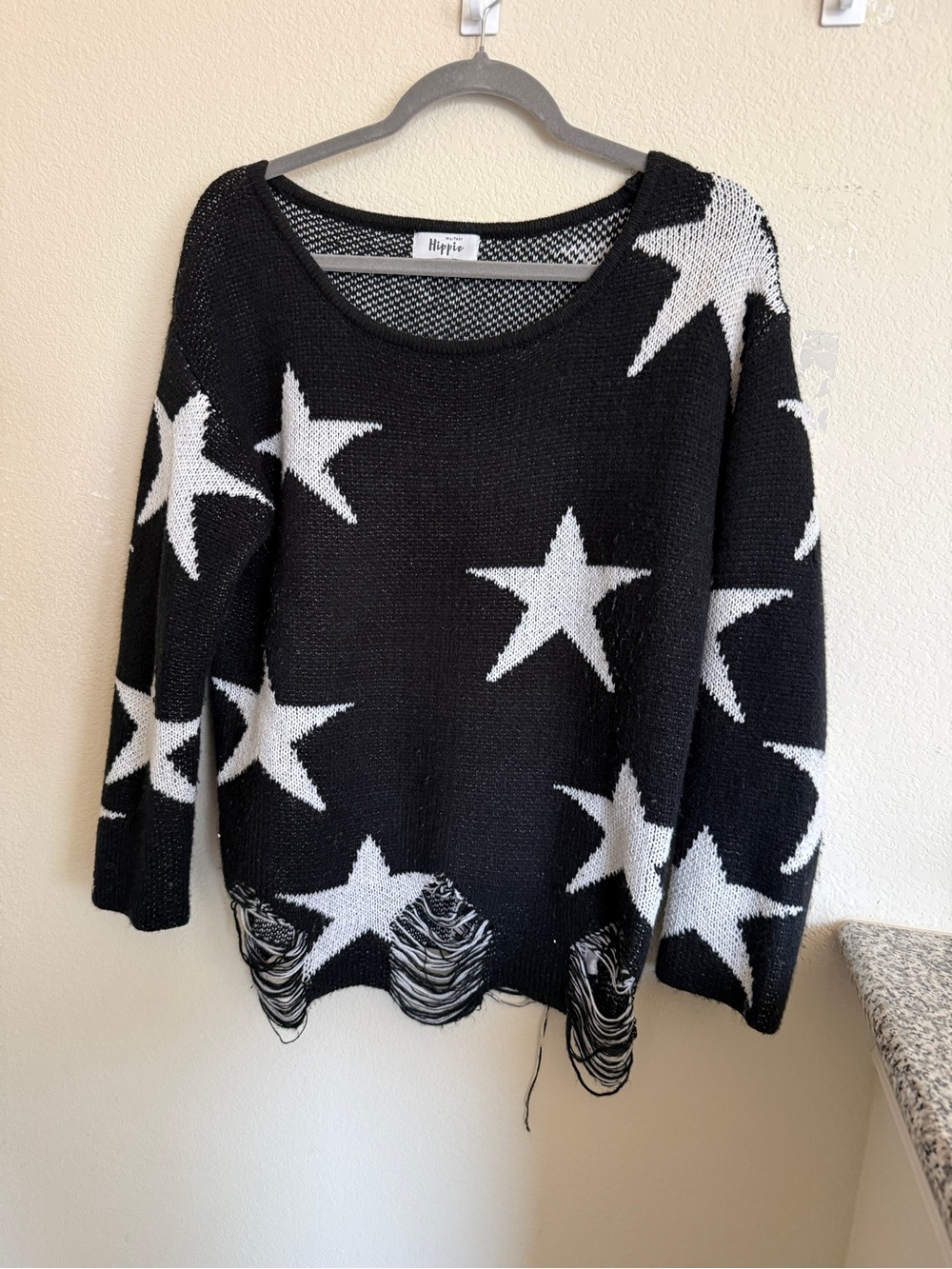 Star-Print Black & White Knit Sweater